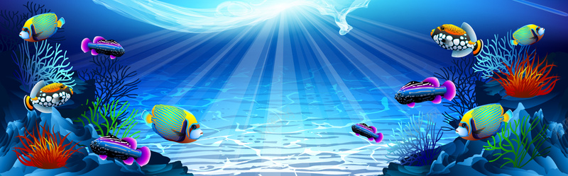 梦幻海底背景jpg设计背景_新图网 https://ixintu.com 梦幻背景 海底动物 光芒 海报banner 卡通 童趣 手绘