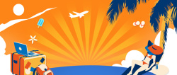 学生户外活动暑期海边度假简约几何橙色背景高清图片