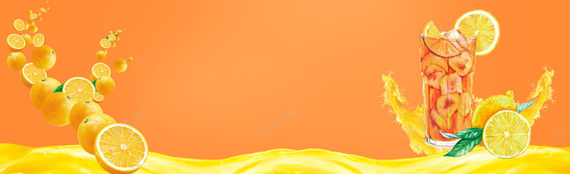 夏日酷饮橙汁卡通橙色背景背景