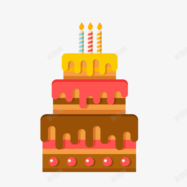 三层彩色生日蛋糕png免抠素材_新图网 https://ixintu.com 卡通蛋糕 三层蛋糕 矢量图 生日蛋糕 背景装饰 食物