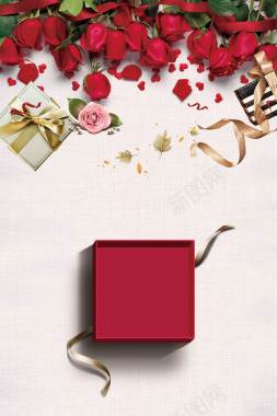 白色清新浪漫玫瑰礼盒背景背景