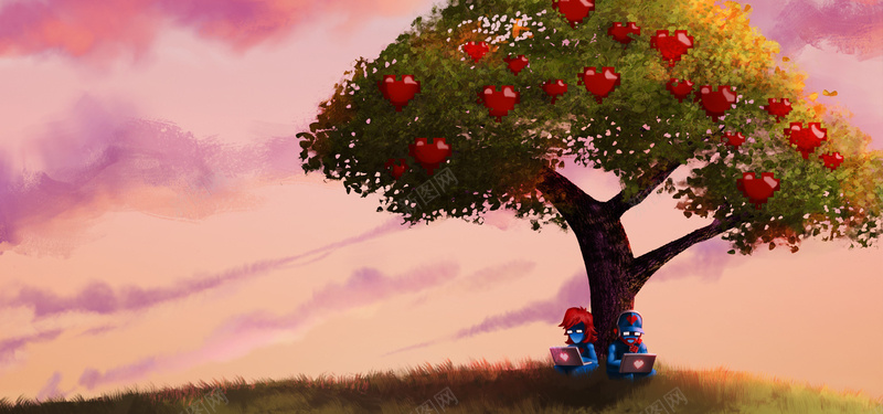 爱情苹果树背景jpg设计背景_新图网 https://ixintu.com 苹果树 手绘 爱心 爱情 电脑 海报banner 卡通 童趣