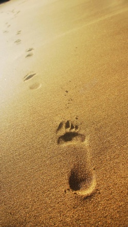 金色脚印金色沙滩里的脚印H5背景高清图片