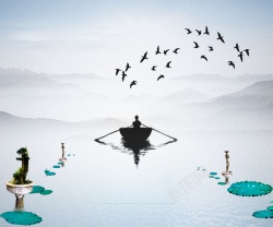 客厅山水画禅意中国风广告背景高清图片