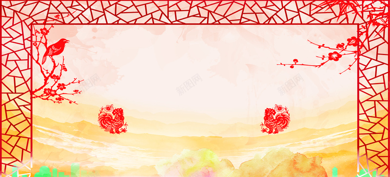 传统中国风剪纸红色背景背景