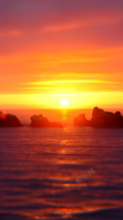 金色海面夕阳下的海面H5背景高清图片