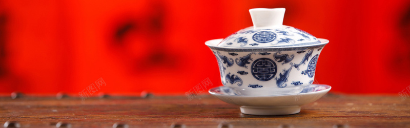 红色背景中式茶具背景