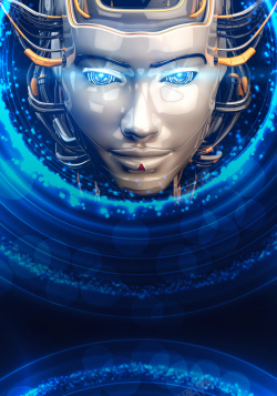 科技脸谱蓝色炫光科幻科技人物脸谱商务背景素材高清图片