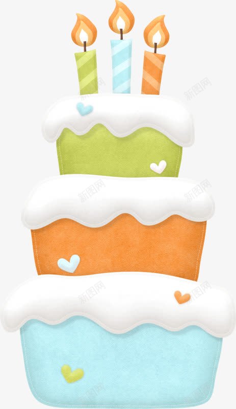 卡通彩色三层蛋糕png免抠素材_新图网 https://ixintu.com 卡通手绘 彩色蜡烛 三层蛋糕 生日蛋糕