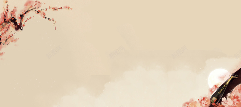古风手绘背景jpg设计背景_新图网 https://ixintu.com 古风 手绘 粉色 浪漫 月亮 花朵 琵琶 中秋 海报banner 中国风
