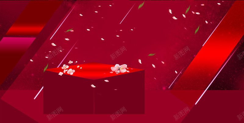 新年红色促销背景psd设计背景_新图网 https://ixintu.com 红色渐变背景 粉红色花瓣 产品展示 展示平台 菱形 促销海报 新年背景 新年红色