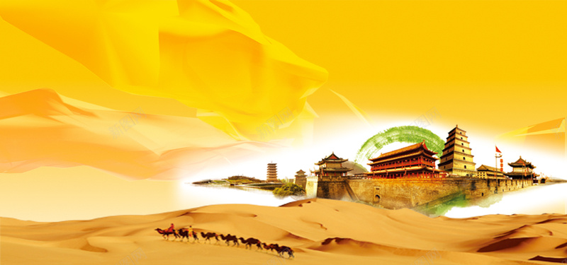西安旅游背景jpg设计背景_新图网 https://ixintu.com 西安 旅游 黄色背景 西安特色 海报banner