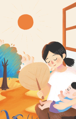 卡通手绘秋季温馨母亲婴儿背景