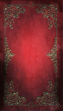 复古红色底纹金色边框H5背景素材背景
