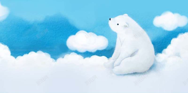 北极熊可爱手绘背景psd设计背景_新图网 https://ixintu.com 云朵 冰山 冰川 北极 北极圈 北极熊 卡通 可爱 坐着的北极熊 手绘 模型 熊 白云 白色熊