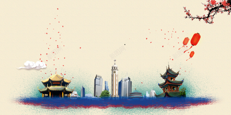 梅花花瓣重庆旅游宣传海报背景素材背景