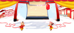 红绸过年春节卡通童趣红色海报背景高清图片