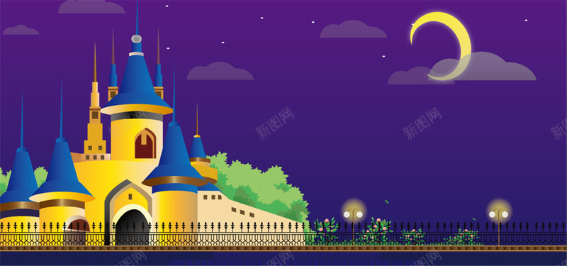 迪士尼夜空背景jpg设计背景_新图网 https://ixintu.com 迪士尼 城堡 月亮 夜空 卡通 手绘 海报banner 童趣