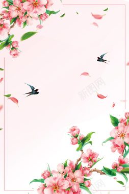 粉色手绘春季上新花卉边框背景背景