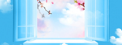小窗户瞭望台夏天文艺小清新窗户景色蓝色背景高清图片