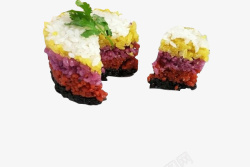 五色糯米饭彩虹米饭绿叶蛋糕状糯素材