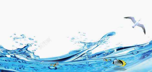 蓝色海面psd免抠素材_新图网 https://ixintu.com 海水 海面 小鱼 浪花 夏天素材 水 效果素材