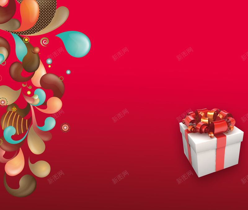 礼物盒psd设计背景_新图网 https://ixintu.com 红色礼物盒 彩色装饰 纹理 质感