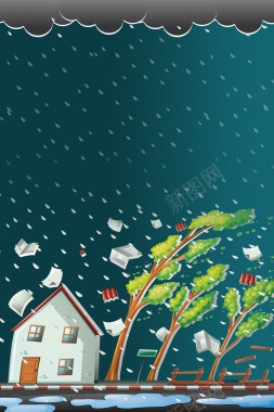 创意插画风格台风天户外海报背景