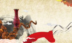 古玩宣传素材复古祥云丝绸古董收藏文化海报背景素材高清图片