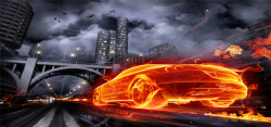汽车创意广告炫酷科技火焰汽车海报高清图片