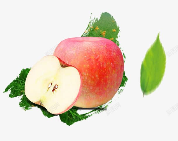 红富士苹果png免抠素材_新图网 https://ixintu.com 红色 水果 绿叶 设计效果 笔刷 红苹果