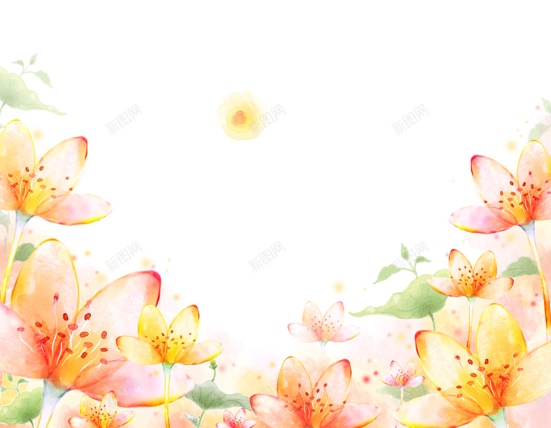 橙色手绘花朵背景psd设计背景_新图网 https://ixintu.com 唯美 手绘 水彩 花卉 花朵 橙色 植物 白色 卡通 童趣