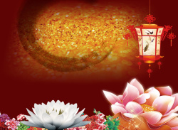 黄金灯笼中国风黄金满满下的白莲花背景素材高清图片