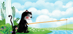 钓鱼涂鸦小猫钓鱼Banner高清图片
