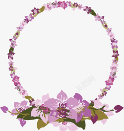 圆形刺绣牡丹粉红色紫色花朵矢量装饰花卉边框高清图片