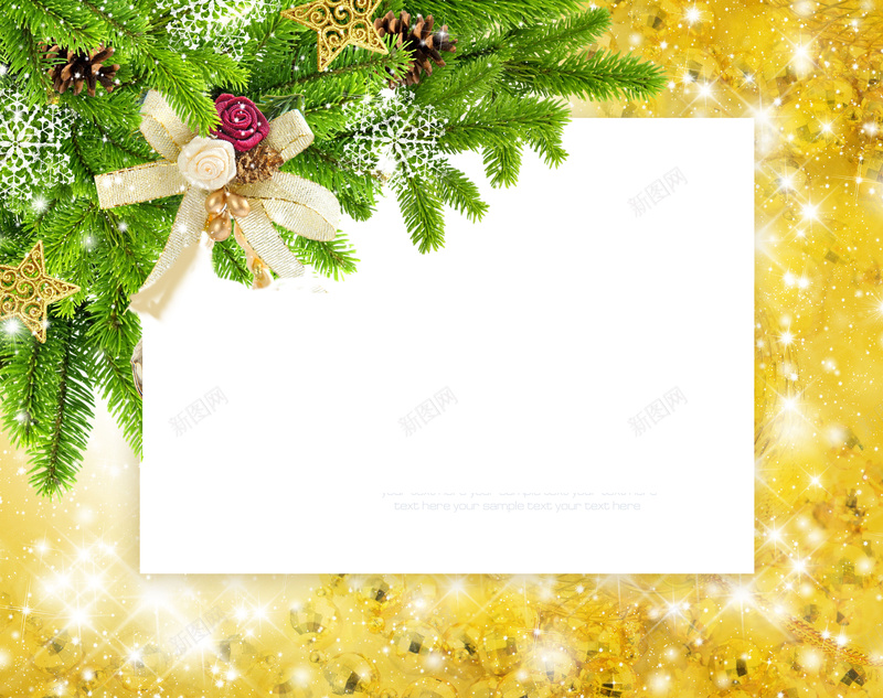 花束圣诞贺卡psd设计背景_新图网 https://ixintu.com 圣诞贺卡 黄色边框 花束 白色写字板
