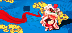 蓝色舞狮天猫淘宝2017年货节传统蓝色海报背景高清图片