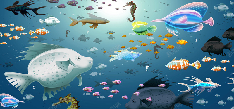 漂浮壁纸jpg设计背景_新图网 https://ixintu.com 海报banner 海洋生物 卡通 大鱼 鱼类 童趣 手绘