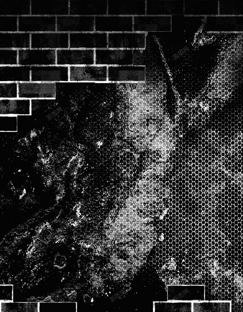 黑色创意砖墙网格状H5背景jpg设计背景_新图网 https://ixintu.com 砖墙 网格 金属 镂空 黑色 黑色网格 黑色砖墙 创意 H5背景 抽象