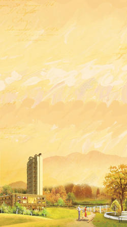 黄昏楼房涂鸦质感城市黄昏H5背景元素高清图片