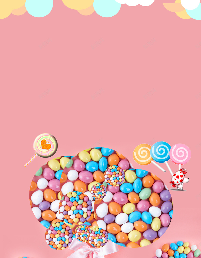 糖果甜食美食宣传海报psd设计背景_新图网 https://ixintu.com 美食宣传海报设计 糖果设计 甜食 糖果 糖 糖果派 粉红色背景设计 红色 糖果色 黄色 紫色