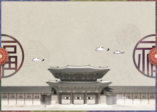 手绘宫殿简约边框平面广告背景