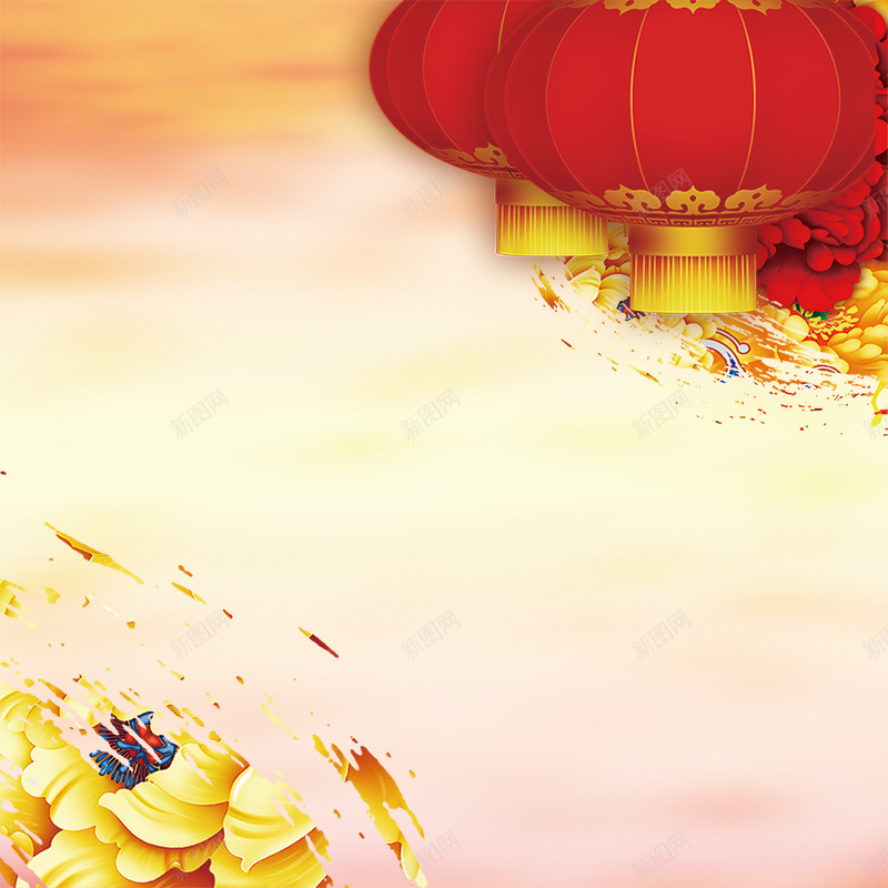 中国风新年背景psd设计背景_新图网 https://ixintu.com 春节海报 花朵 新年素材 2016年 猴年新春 新春节日 灯笼 PSD素材 主图 春节 过年 中国风