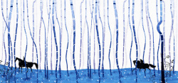 河边树林装饰画手绘现代简约树林背景墙装饰画高清图片