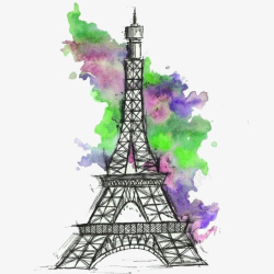 巴黎铁塔时尚男装背景烟云水彩彩绘巴黎铁搭矢量素材高清图片