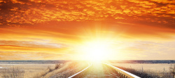 橙色日落火烧云日落铁路橙色唯美背景图高清图片