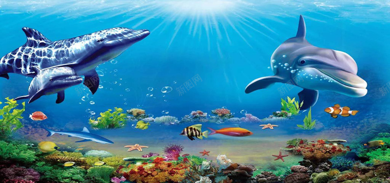 手绘海底水草植物卡通背景图背景
