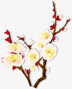 手绘合成水彩白色的桃花效果素材