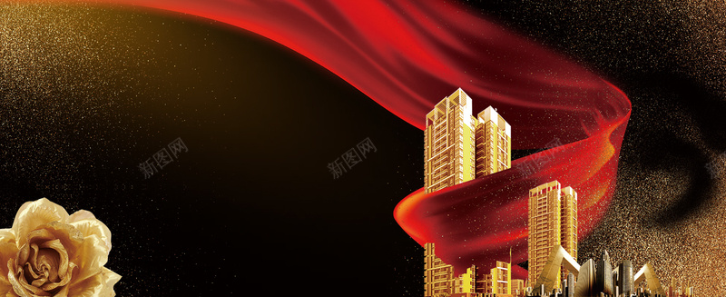 黑金色奢华房地产bannerpsd设计背景_新图网 https://ixintu.com 盛大开盘 高端大气 奢华 金色 黑色 楼盘 建筑 房地产 楼市