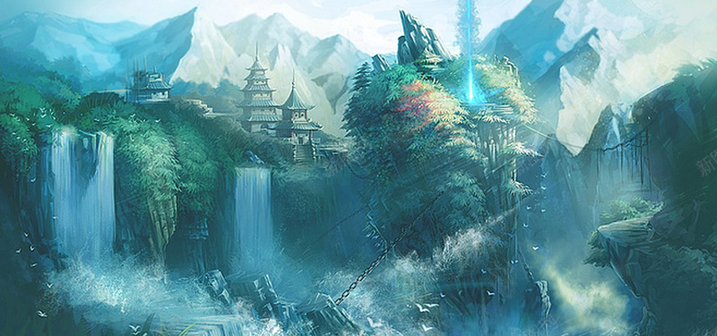 武侠蓝色jpg设计背景_新图网 https://ixintu.com 动画 卡通 古典 手绘 武侠 海报banner 童趣 蓝色